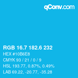 カラーコード: RGB 16.7 182.6 232 | qconv.com