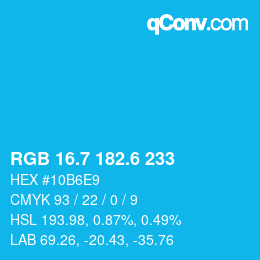 カラーコード: RGB 16.7 182.6 233 | qconv.com