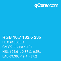 カラーコード: RGB 16.7 182.6 236 | qconv.com