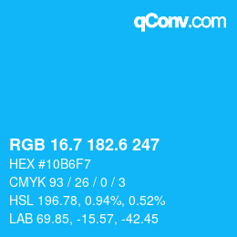 カラーコード: RGB 16.7 182.6 247 | qconv.com