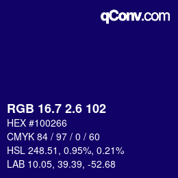 カラーコード: RGB 16.7 2.6 102 | qconv.com