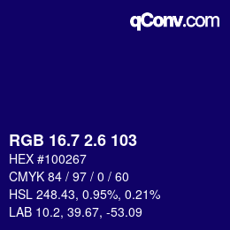 カラーコード: RGB 16.7 2.6 103 | qconv.com