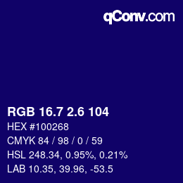 カラーコード: RGB 16.7 2.6 104 | qconv.com