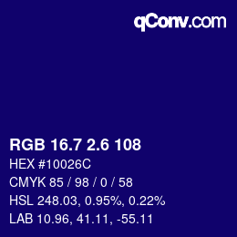 カラーコード: RGB 16.7 2.6 108 | qconv.com
