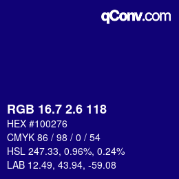 カラーコード: RGB 16.7 2.6 118 | qconv.com
