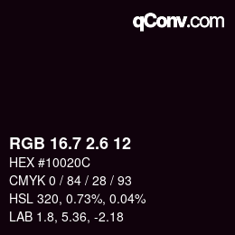 カラーコード: RGB 16.7 2.6 12 | qconv.com