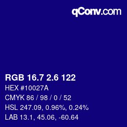 カラーコード: RGB 16.7 2.6 122 | qconv.com