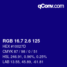 カラーコード: RGB 16.7 2.6 125 | qconv.com