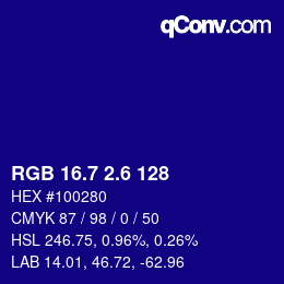 カラーコード: RGB 16.7 2.6 128 | qconv.com