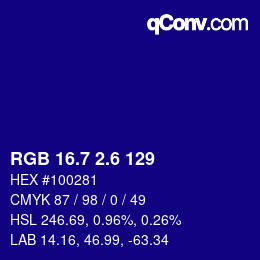 カラーコード: RGB 16.7 2.6 129 | qconv.com