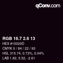 カラーコード: RGB 16.7 2.6 13 | qconv.com