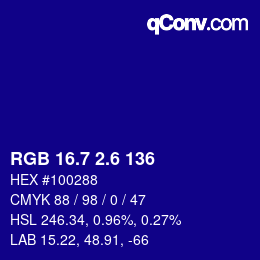 カラーコード: RGB 16.7 2.6 136 | qconv.com