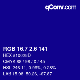 カラーコード: RGB 16.7 2.6 141 | qconv.com