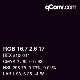 カラーコード: RGB 16.7 2.6 17 | qconv.com