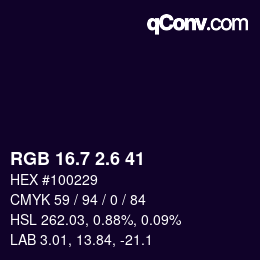 カラーコード: RGB 16.7 2.6 41 | qconv.com
