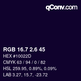 カラーコード: RGB 16.7 2.6 45 | qconv.com