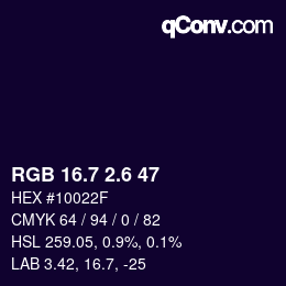 カラーコード: RGB 16.7 2.6 47 | qconv.com