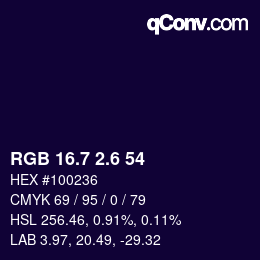 カラーコード: RGB 16.7 2.6 54 | qconv.com