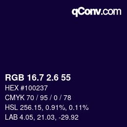 カラーコード: RGB 16.7 2.6 55 | qconv.com