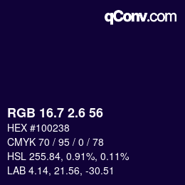 カラーコード: RGB 16.7 2.6 56 | qconv.com