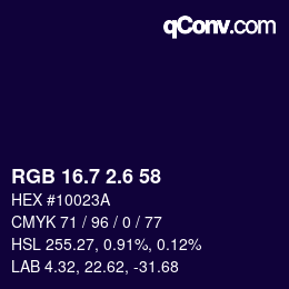 カラーコード: RGB 16.7 2.6 58 | qconv.com