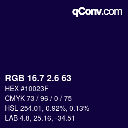 カラーコード: RGB 16.7 2.6 63 | qconv.com