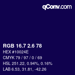 カラーコード: RGB 16.7 2.6 78 | qconv.com