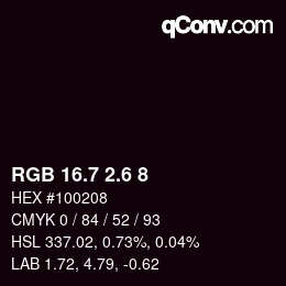 カラーコード: RGB 16.7 2.6 8 | qconv.com
