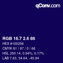 カラーコード: RGB 16.7 2.6 86 | qconv.com
