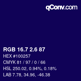 カラーコード: RGB 16.7 2.6 87 | qconv.com