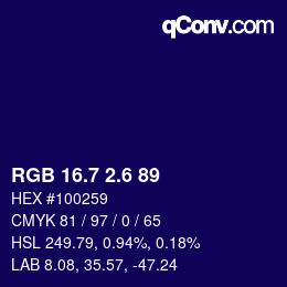 カラーコード: RGB 16.7 2.6 89 | qconv.com