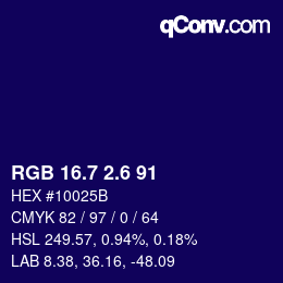 カラーコード: RGB 16.7 2.6 91 | qconv.com