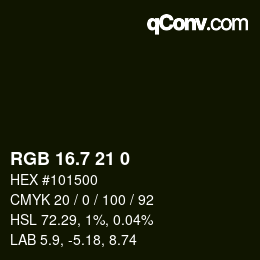 カラーコード: RGB 16.7 21 0 | qconv.com
