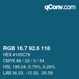カラーコード: RGB 16.7 92.6 118 | qconv.com