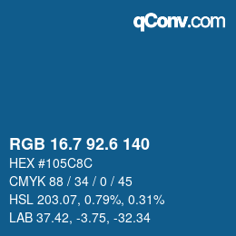 カラーコード: RGB 16.7 92.6 140 | qconv.com