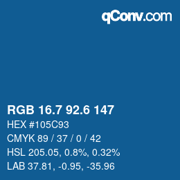 カラーコード: RGB 16.7 92.6 147 | qconv.com