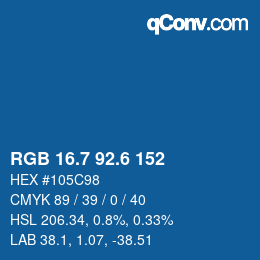 カラーコード: RGB 16.7 92.6 152 | qconv.com
