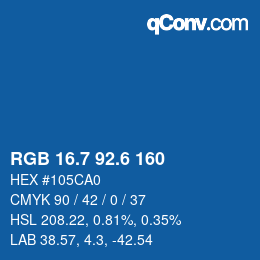 カラーコード: RGB 16.7 92.6 160 | qconv.com