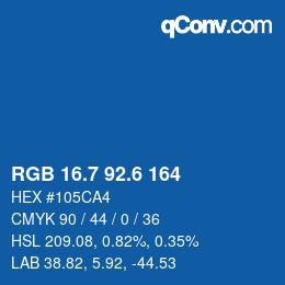 カラーコード: RGB 16.7 92.6 164 | qconv.com