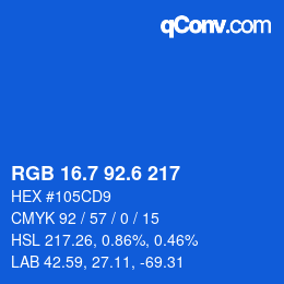 カラーコード: RGB 16.7 92.6 217 | qconv.com