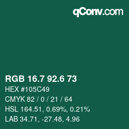 カラーコード: RGB 16.7 92.6 73 | qconv.com