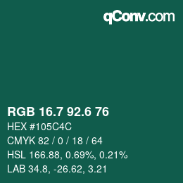 カラーコード: RGB 16.7 92.6 76 | qconv.com