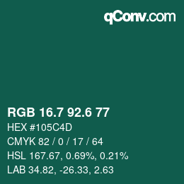 カラーコード: RGB 16.7 92.6 77 | qconv.com