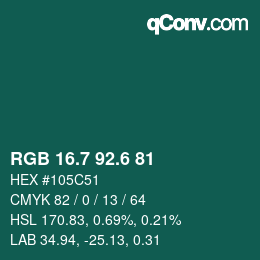 カラーコード: RGB 16.7 92.6 81 | qconv.com