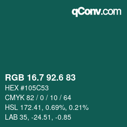 カラーコード: RGB 16.7 92.6 83 | qconv.com