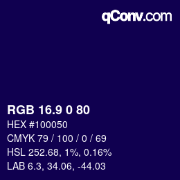 カラーコード: RGB 16.9 0 80 | qconv.com