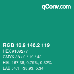 カラーコード: RGB 16.9 146.2 119 | qconv.com