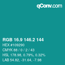カラーコード: RGB 16.9 146.2 144 | qconv.com