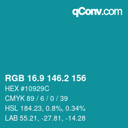 カラーコード: RGB 16.9 146.2 156 | qconv.com
