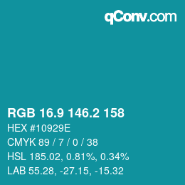 カラーコード: RGB 16.9 146.2 158 | qconv.com